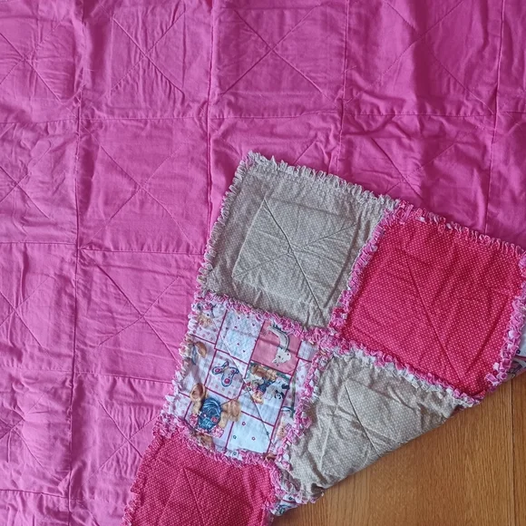 Handmade Reversible Quilted Rag Patchwork Blanket Bedding Play Mat Bear Pattern - Picture 9 of 10